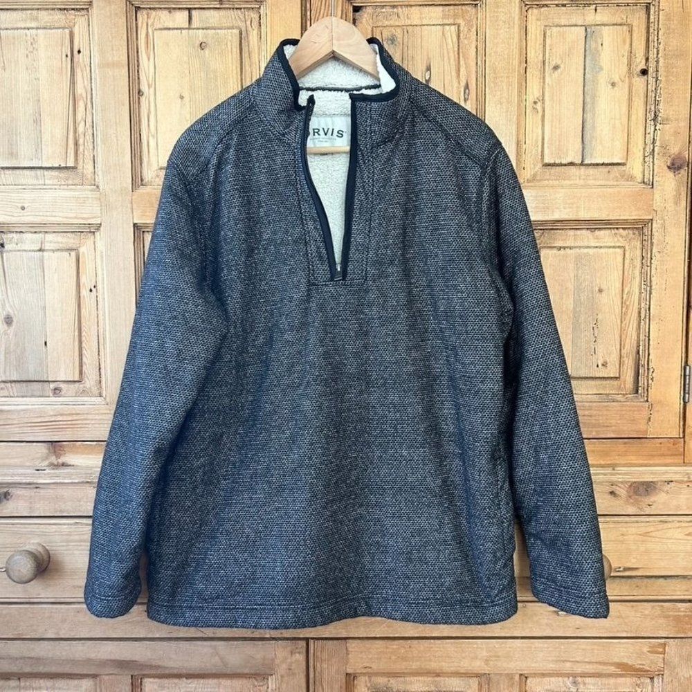 Men's Orvis Medium Black White Sherpa Lined Quarter Zip‎ Sweater